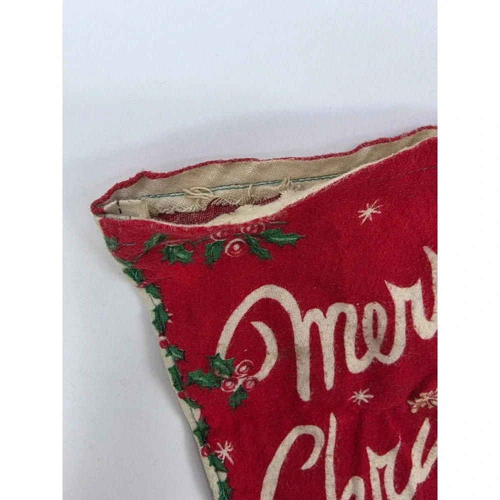 Vintage Mid Century Merry Christmas Stocking Reindeer Santa Kitten Personalized